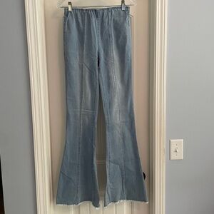 Ashley Mason 3 High Rise Flare Pull On Jeans ~ Raw Hem BOHO Bellbottom Retro